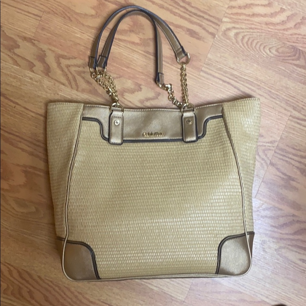 Calvin klein raffia shoulder bag
